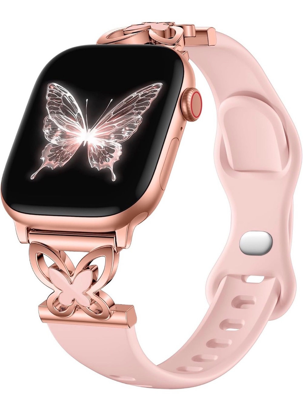 Rose Gold Smartwatch with Pink Butterfly Strap - Fashion Fitness Wearable
